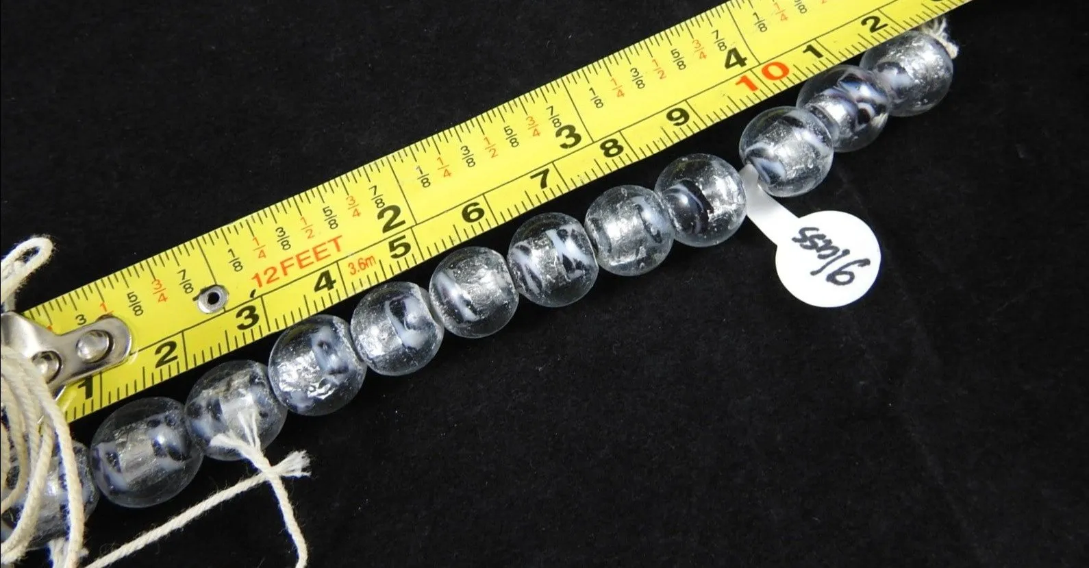 Clear, Silver, Black Glass Bead Strand