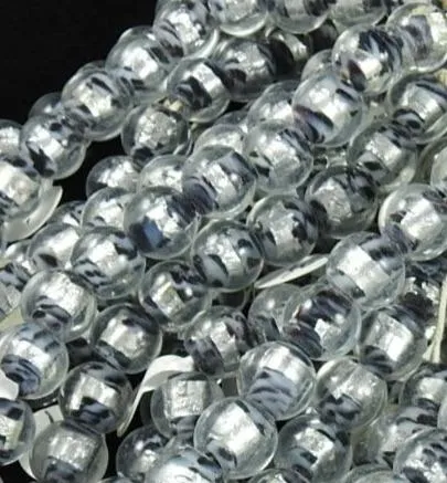 Clear, Silver, Black Glass Bead Strand