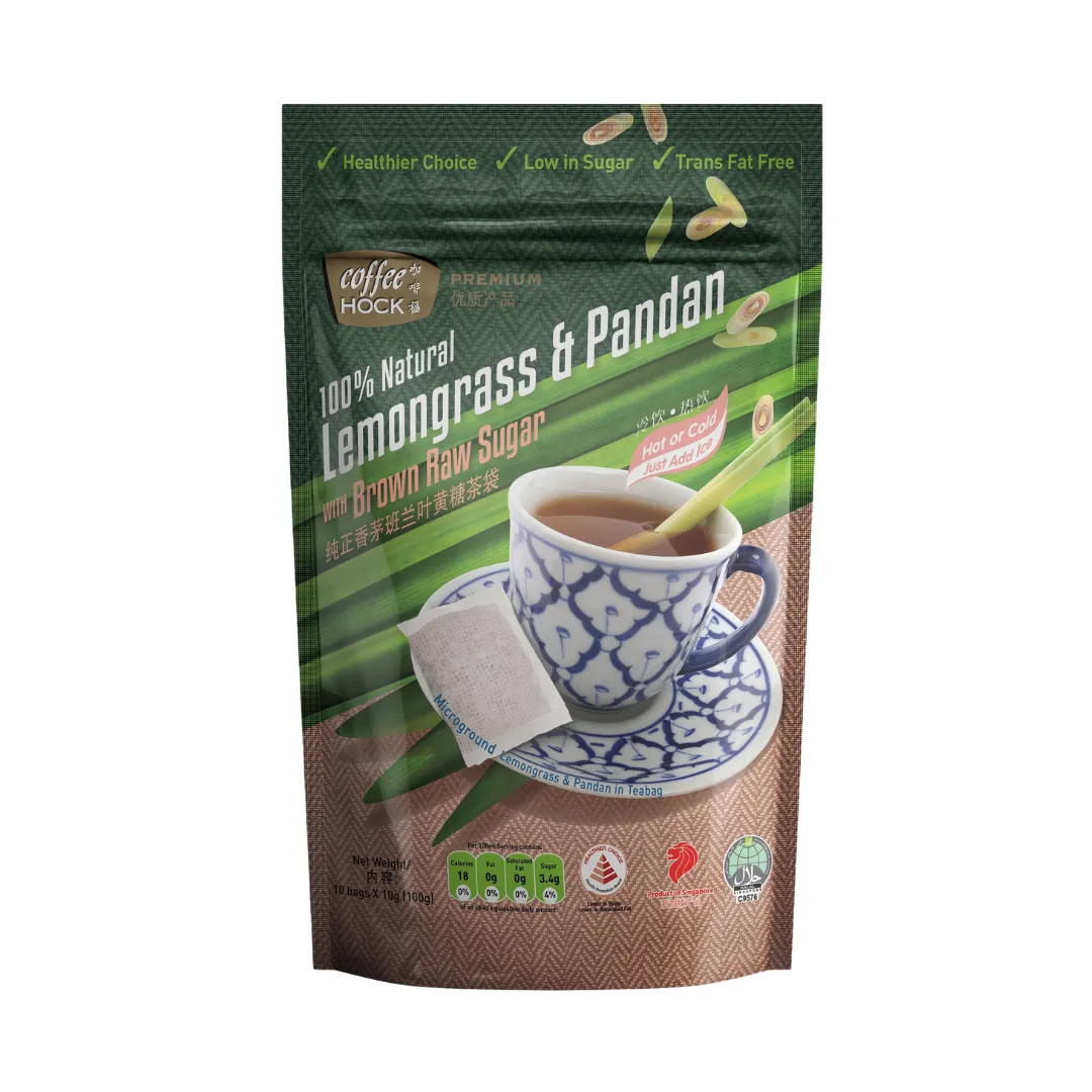 Coffeehock 2in1 All Natural Lemongrass & Pandan Teabag with Brown Raw Sugar 10's x 10g