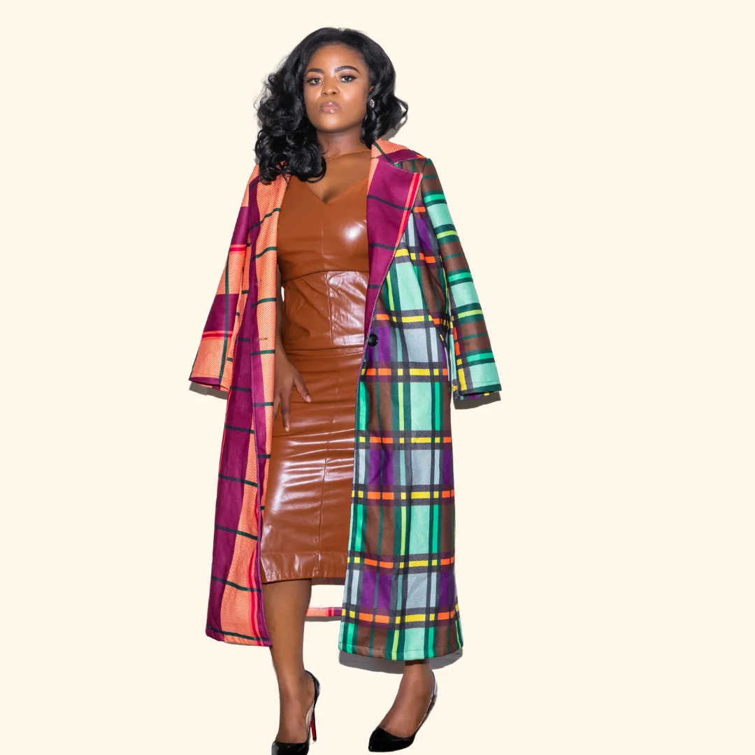 Color Blocking Long Sleeve Lapel Plaid Spring Jacket