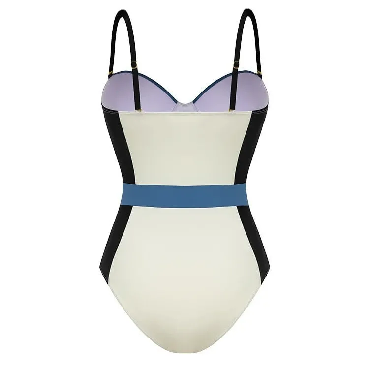 Color Blocking One Piece Swimsuit - As shown / S