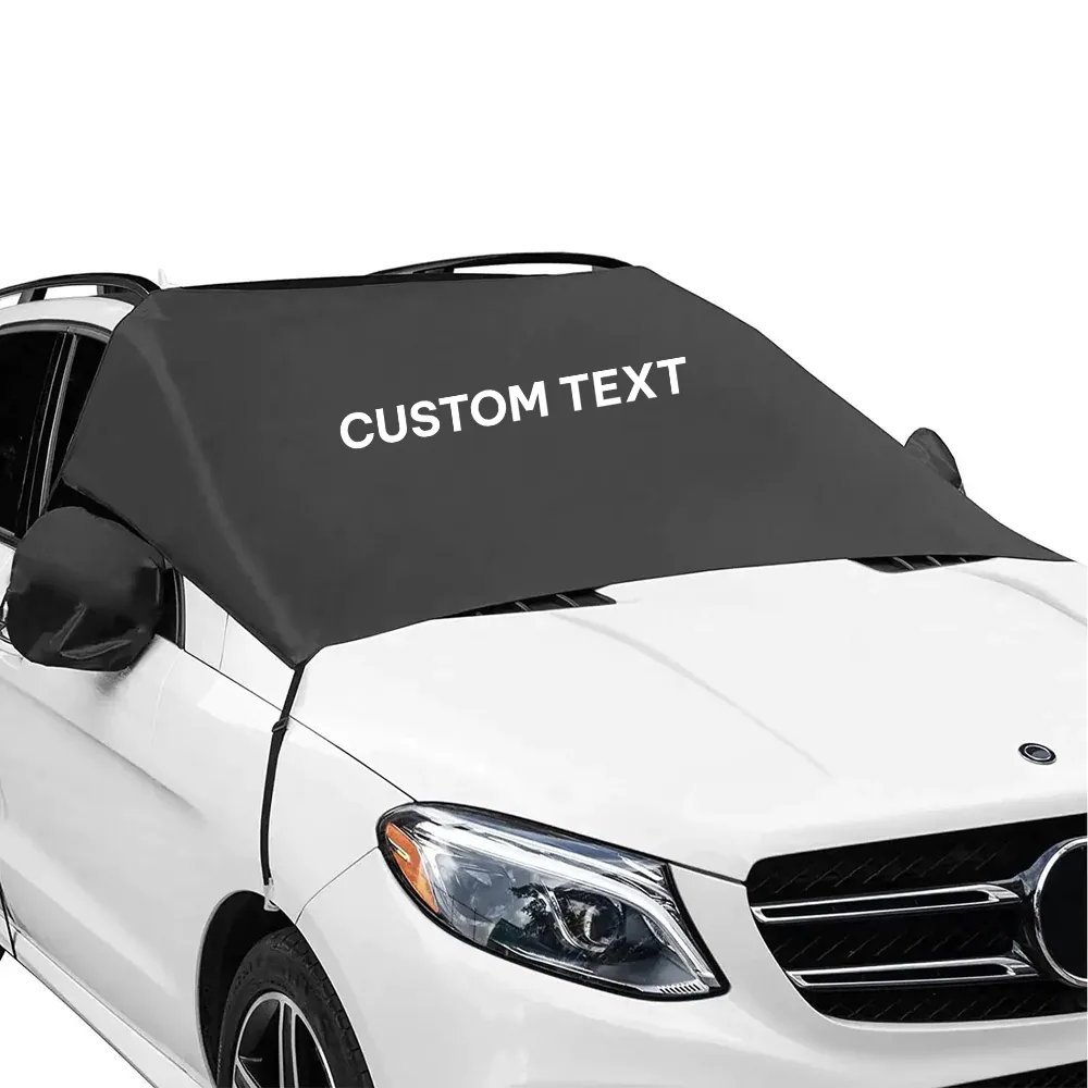 Custom Text For Car Windshield Snow Cover, Compatible with All Cars, Large Windshield Cover for Ice and Snow Frost with Removable Mirror Cover Protector, Wiper Front Window Protects Windproof UV Sunshade Cover LR15983
