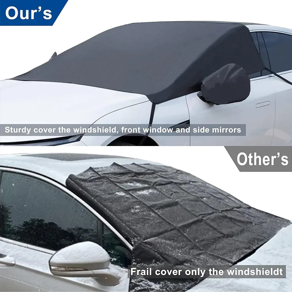 Custom Text For Car Windshield Snow Cover, Compatible with All Cars, Large Windshield Cover for Ice and Snow Frost with Removable Mirror Cover Protector, Wiper Front Window Protects Windproof UV Sunshade Cover LR15983