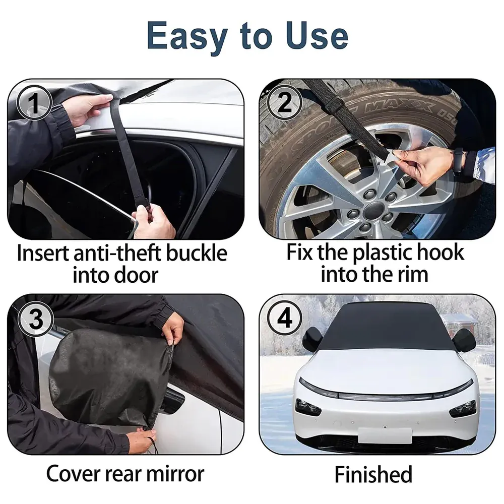 Custom Text For Car Windshield Snow Cover, Compatible with All Cars, Large Windshield Cover for Ice and Snow Frost with Removable Mirror Cover Protector, Wiper Front Window Protects Windproof UV Sunshade Cover LR15983