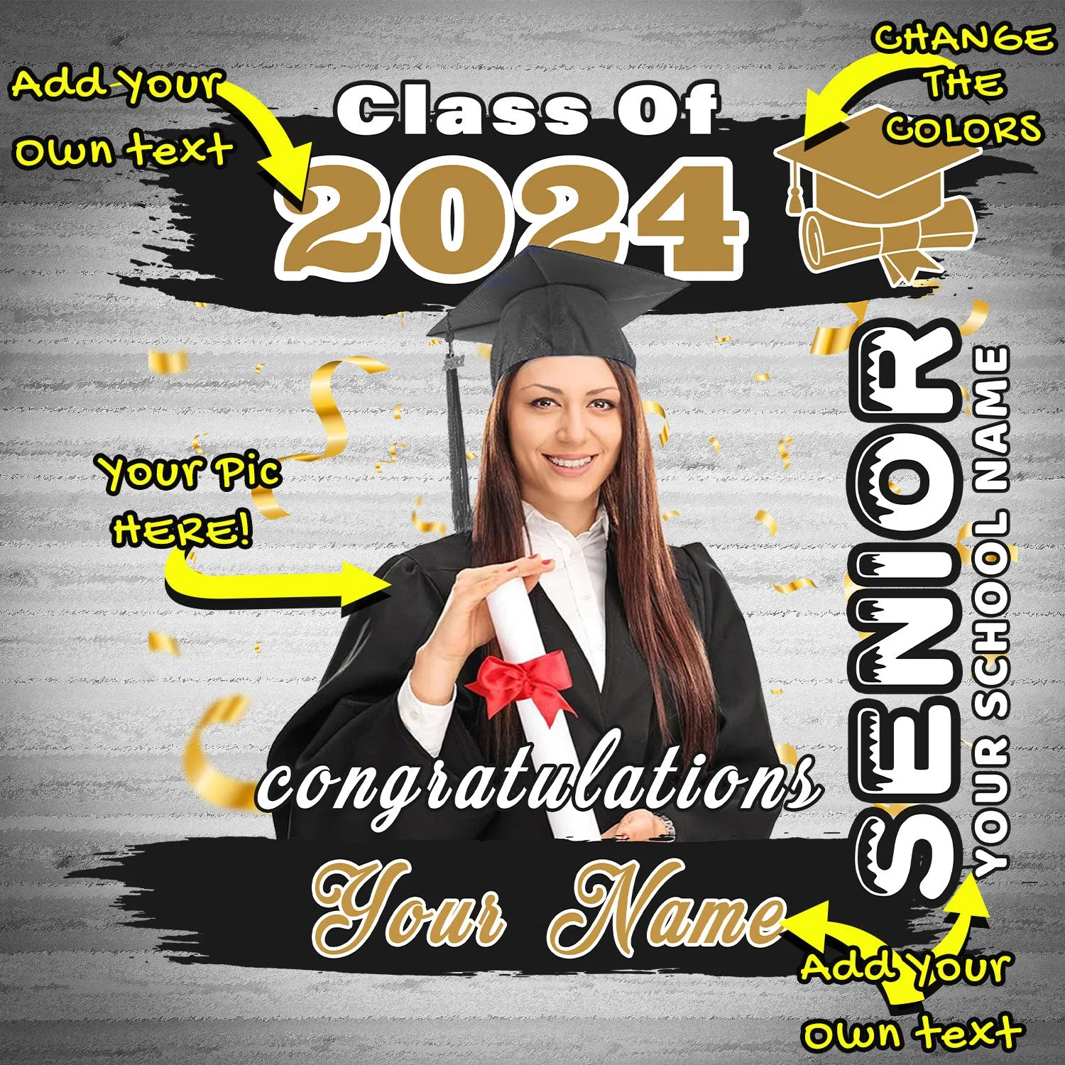Custom White Black-Old Gold 3D Graduation Performance T-Shirt
