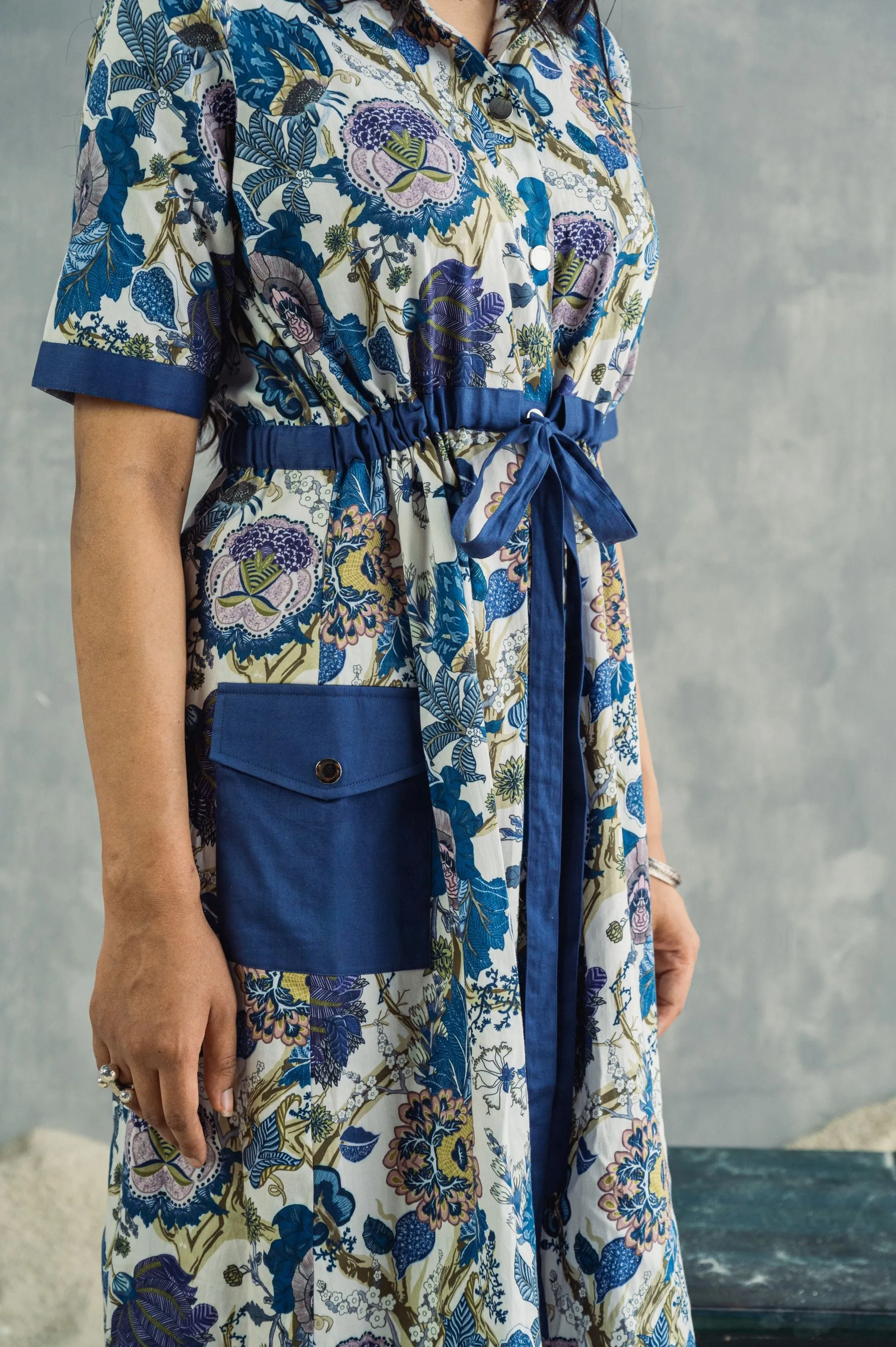 Delphine- Printed Shirt Dress with Attached Fabric Belt