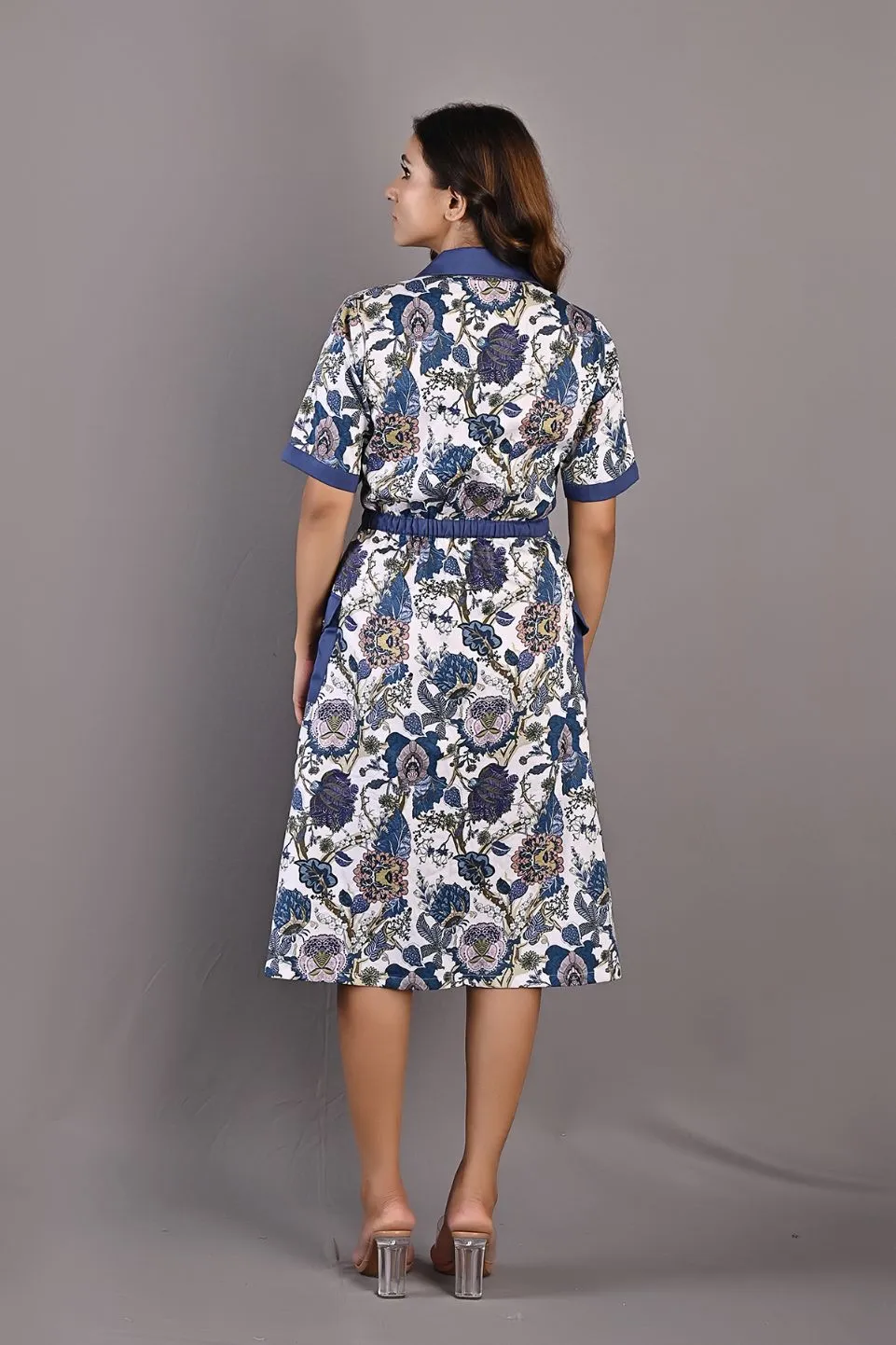 Delphine- Printed Shirt Dress with Attached Fabric Belt