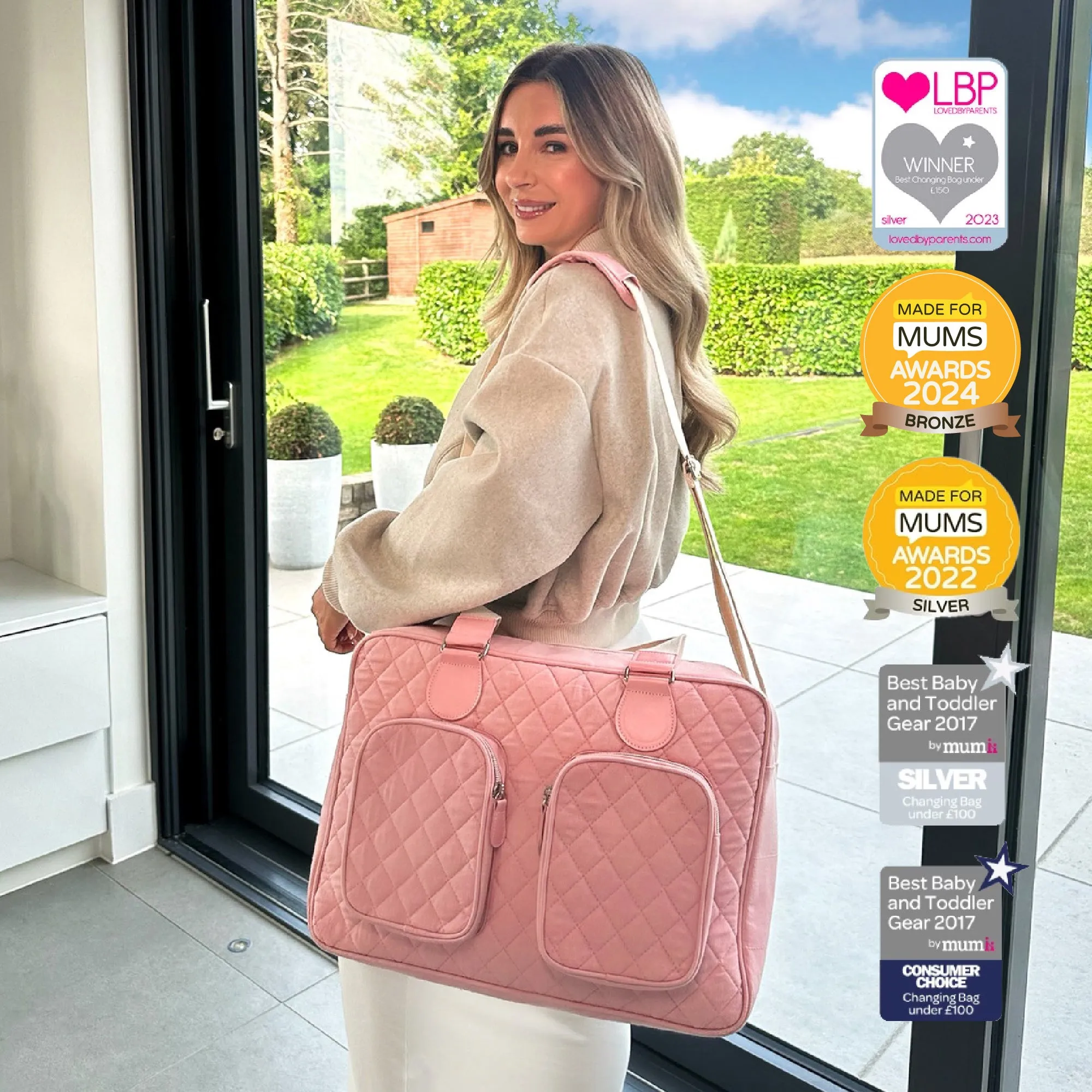 Deluxe Changing Bag - Pink Quilted