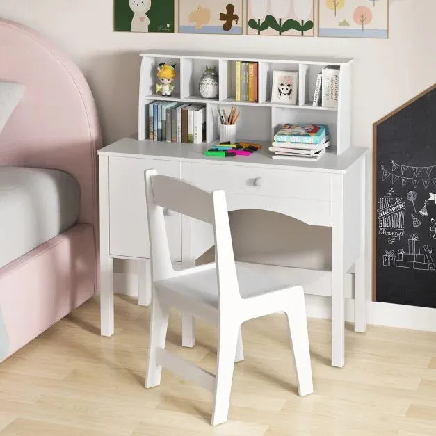 Deluxe Spine Supporting Kids Desk | Bureau | Hutch Desk & Chair | White | 3-12 Years