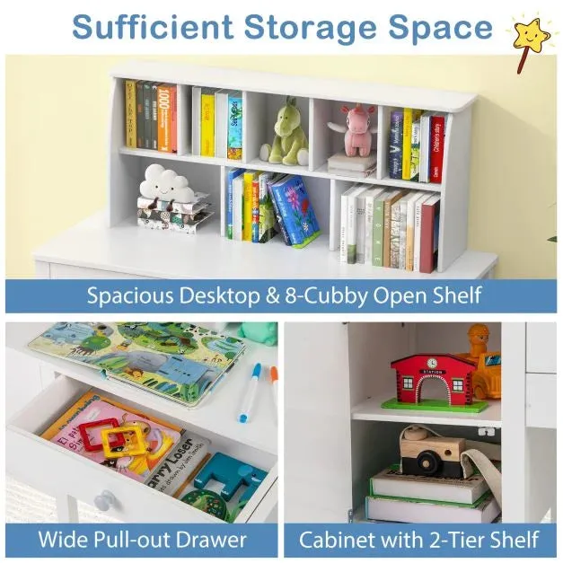 Deluxe Spine Supporting Kids Desk | Bureau | Hutch Desk & Chair | White | 3-12 Years