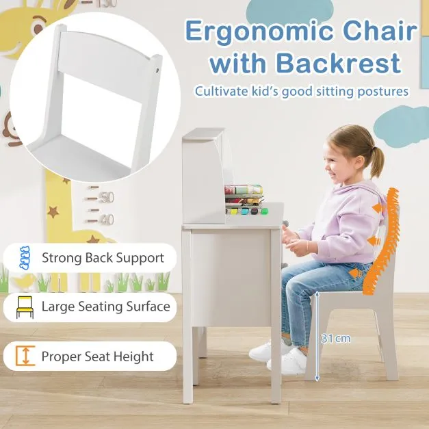Deluxe Spine Supporting Kids Desk | Bureau | Hutch Desk & Chair | White | 3-12 Years