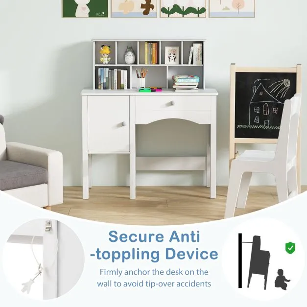Deluxe Spine Supporting Kids Desk | Bureau | Hutch Desk & Chair | White | 3-12 Years