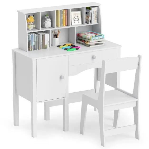 Deluxe Spine Supporting Kids Desk | Bureau | Hutch Desk & Chair | White | 3-12 Years