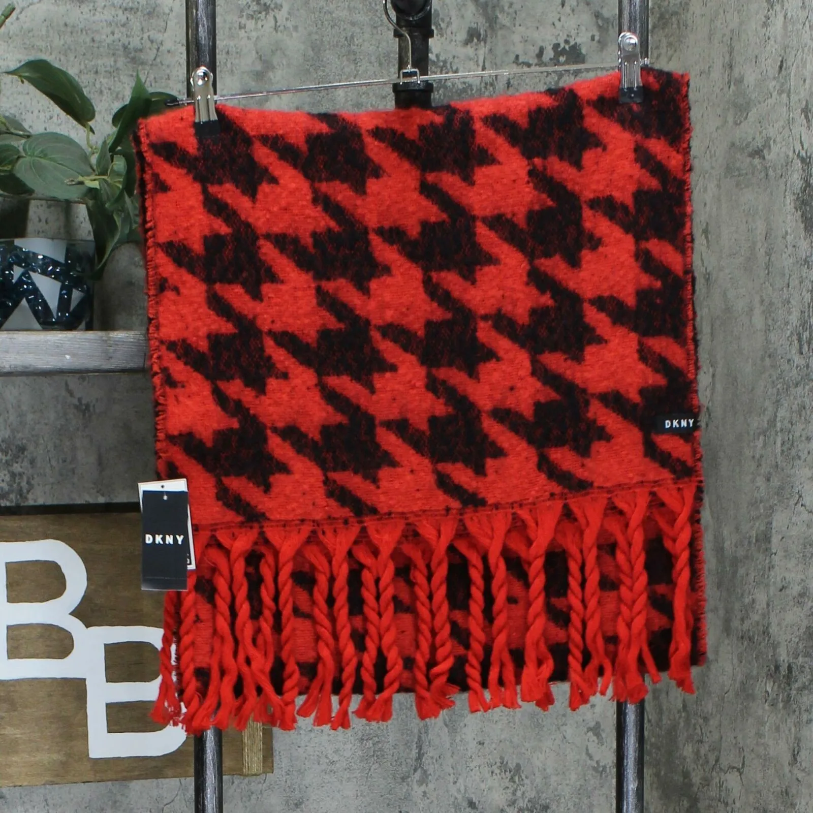 DKNY Women's Oversized Houndstooth Multifunctional Scarf With Fringe
