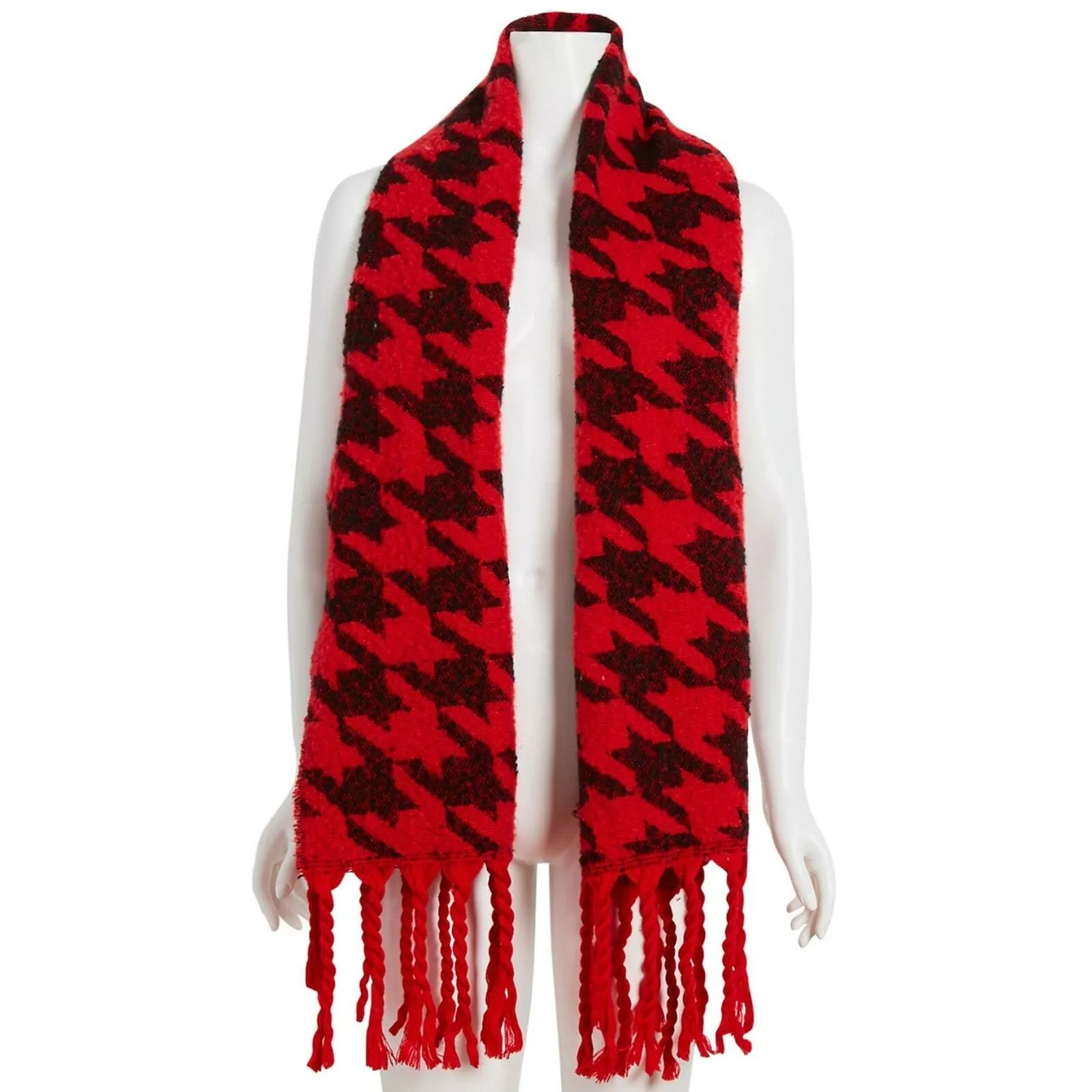 DKNY Women's Oversized Houndstooth Multifunctional Scarf With Fringe
