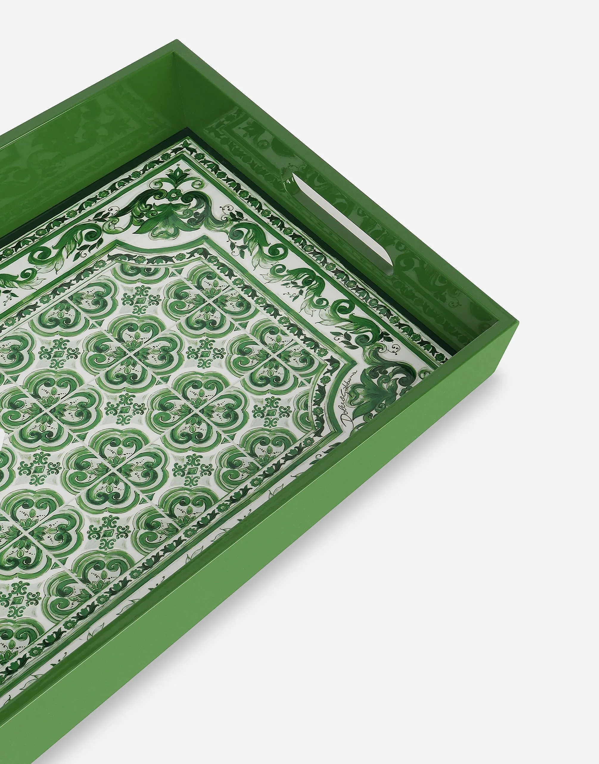 Dolce & Gabbana Casa Rectangular Tray in Verde Maiolica
