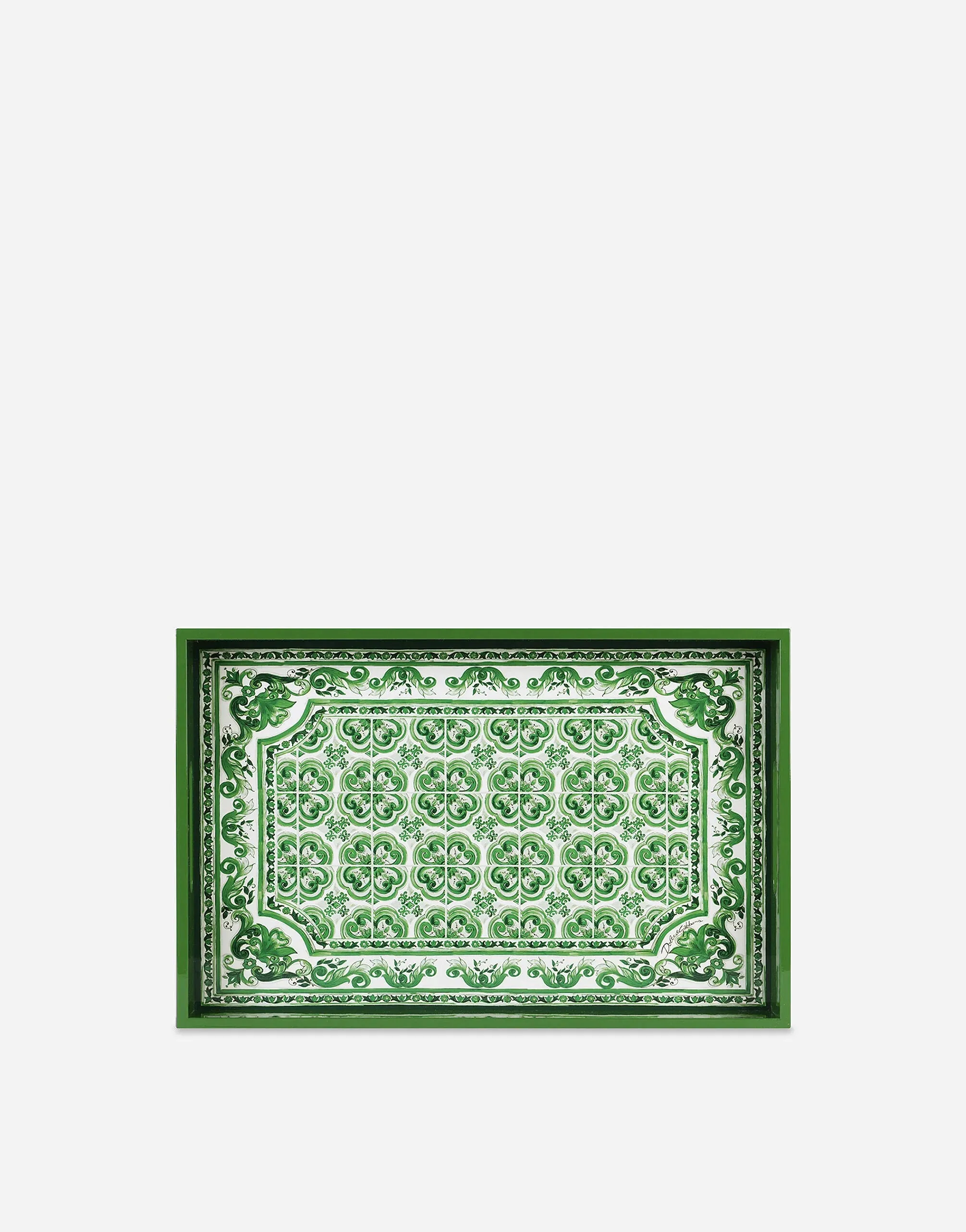 Dolce & Gabbana Casa Rectangular Tray in Verde Maiolica