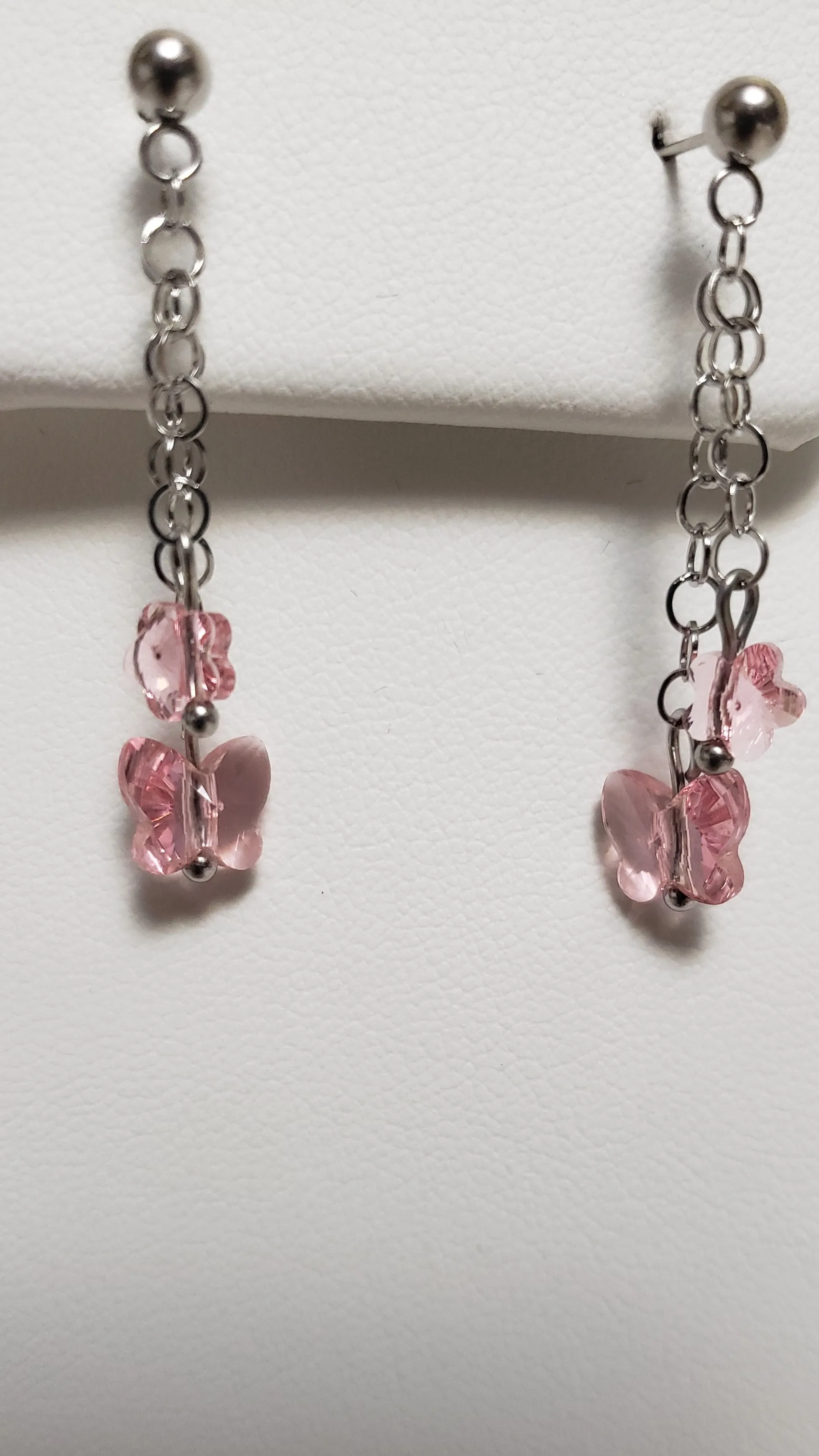 DOUBLE CHAIN EARRINGS WITH FLOWER AND BUTTERFLY SWAROVSKI ELEMENTS