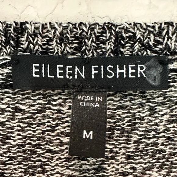 EILEEN FISHER | Wool Linen Mesh Woven  V-Neck 3/4 Sleeve Sweater | Medium