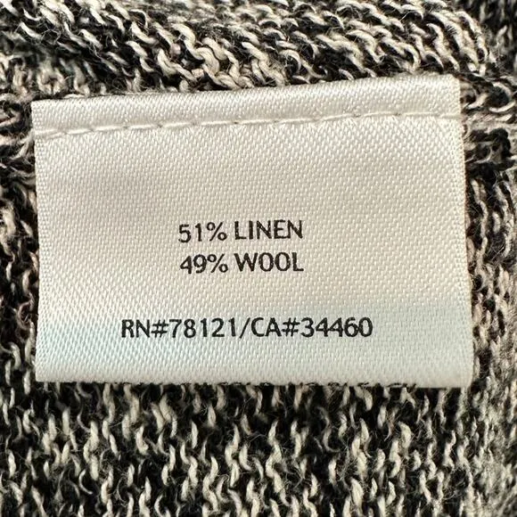 EILEEN FISHER | Wool Linen Mesh Woven  V-Neck 3/4 Sleeve Sweater | Medium