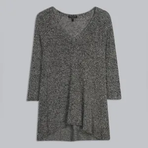 EILEEN FISHER | Wool Linen Mesh Woven  V-Neck 3/4 Sleeve Sweater | Medium