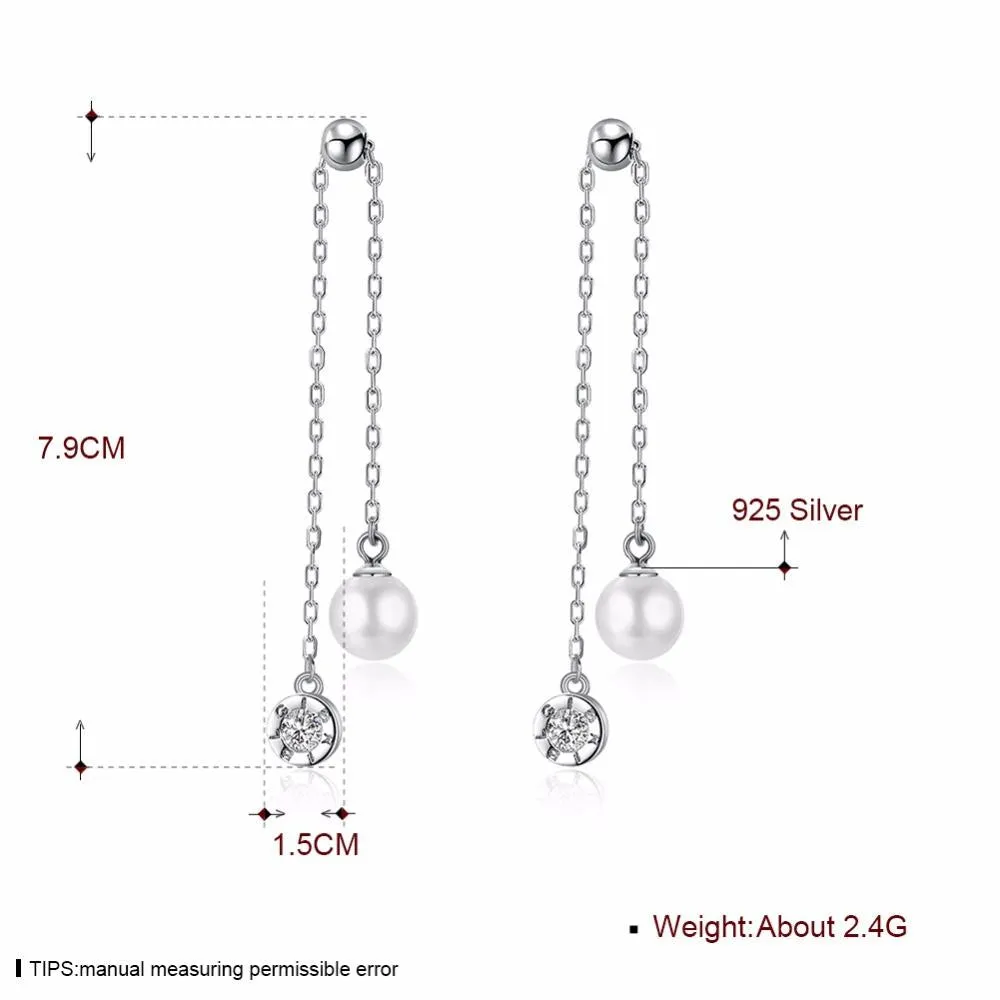 Fashion Tassel Simulated Pearl Accessorise 925 Sterling Silver Lonv Dangle Earrings For Women Party Jewelry