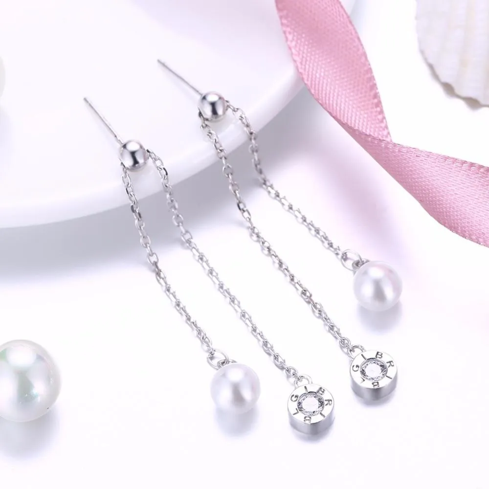 Fashion Tassel Simulated Pearl Accessorise 925 Sterling Silver Lonv Dangle Earrings For Women Party Jewelry