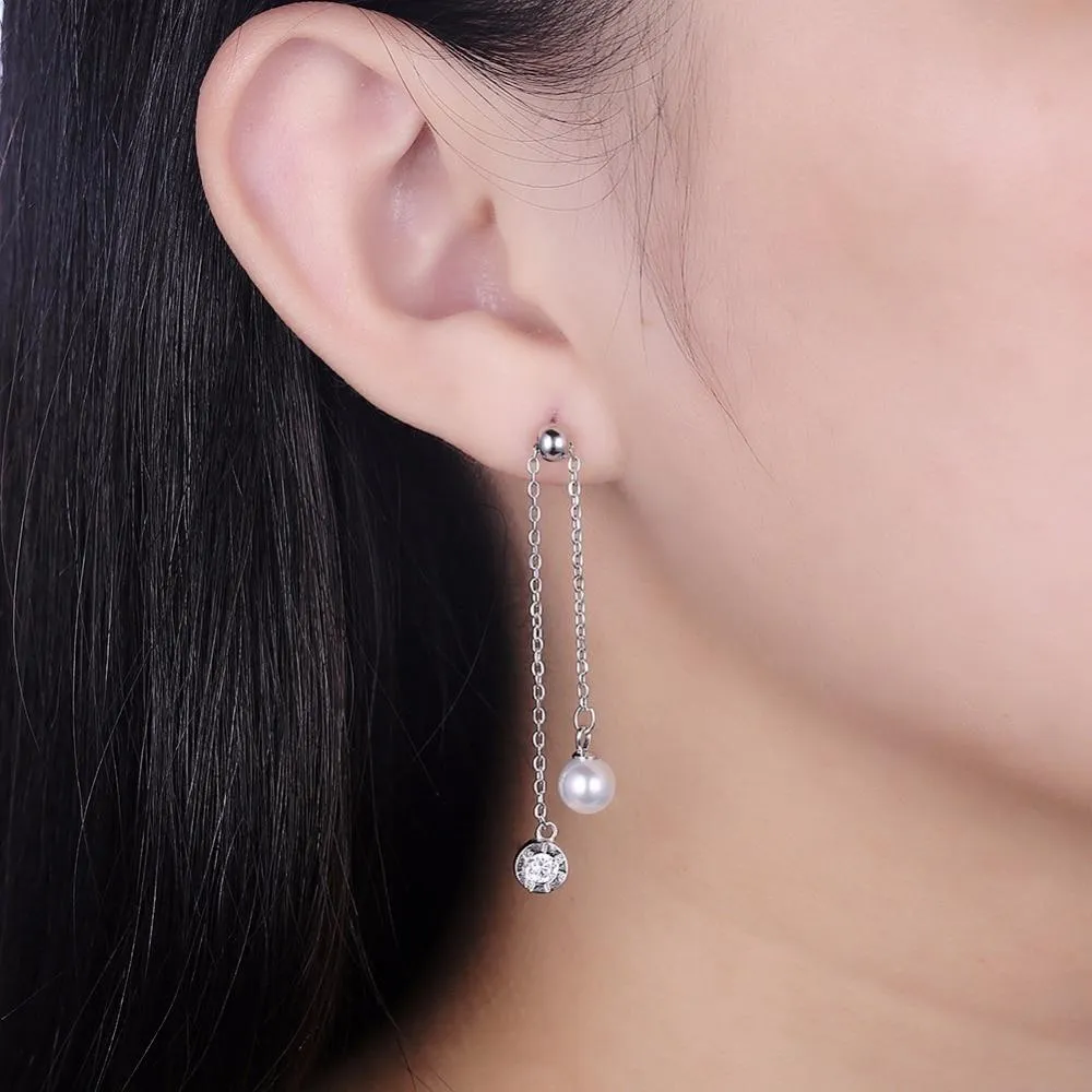 Fashion Tassel Simulated Pearl Accessorise 925 Sterling Silver Lonv Dangle Earrings For Women Party Jewelry