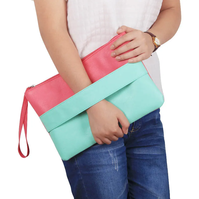 Fashion Women Handbag Solid Patchwork Lady Day Clutches Fashion Soft Girl Zipper Packet Fashion Female Casual Bags women bag