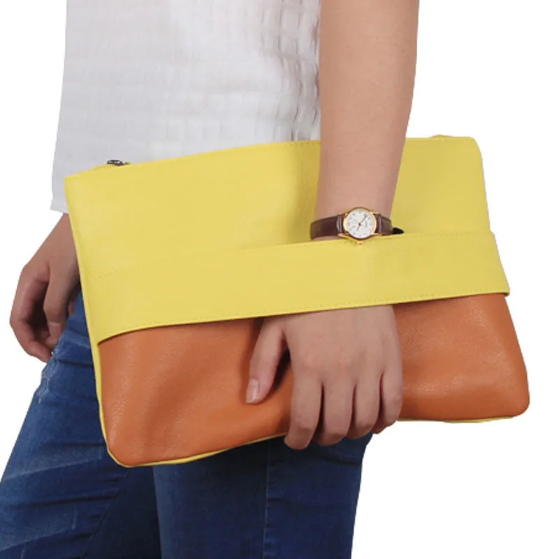 Fashion Women Handbag Solid Patchwork Lady Day Clutches Fashion Soft Girl Zipper Packet Fashion Female Casual Bags women bag
