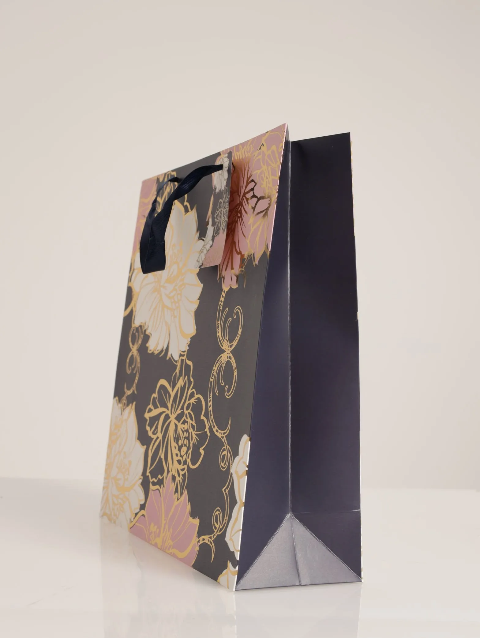 Foil Floral Gift Bag - Medium - Navy