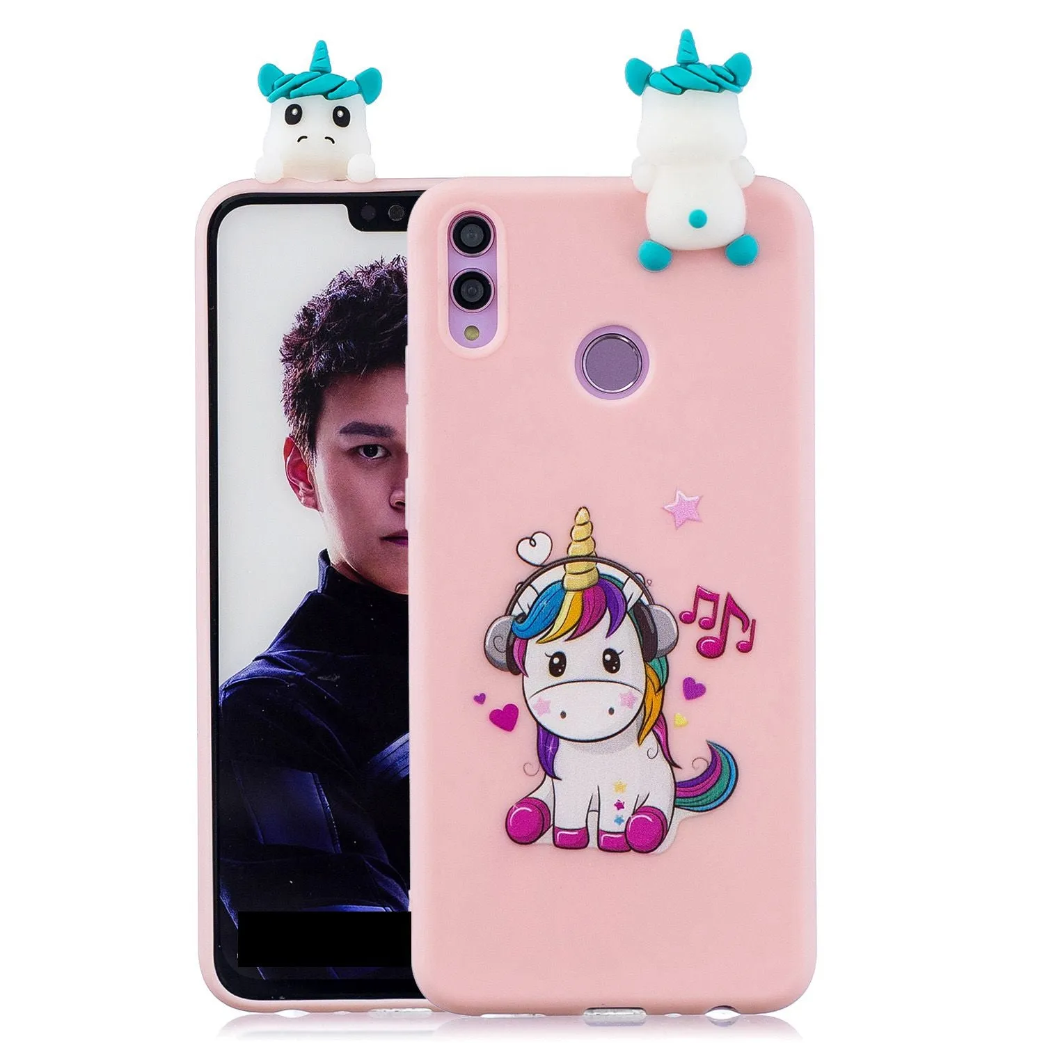 For Huawei Nova 3I 3D Cartoon Lovely Coloured Painted Soft TPU Back Cover Non-slip Shockproof Full Protective Case Music unicorn