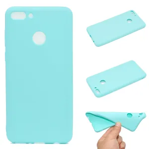 for HUAWEI Y9 2018 Lovely Candy Color Matte TPU Anti-scratch Non-slip Protective Cover Back Case Light blue
