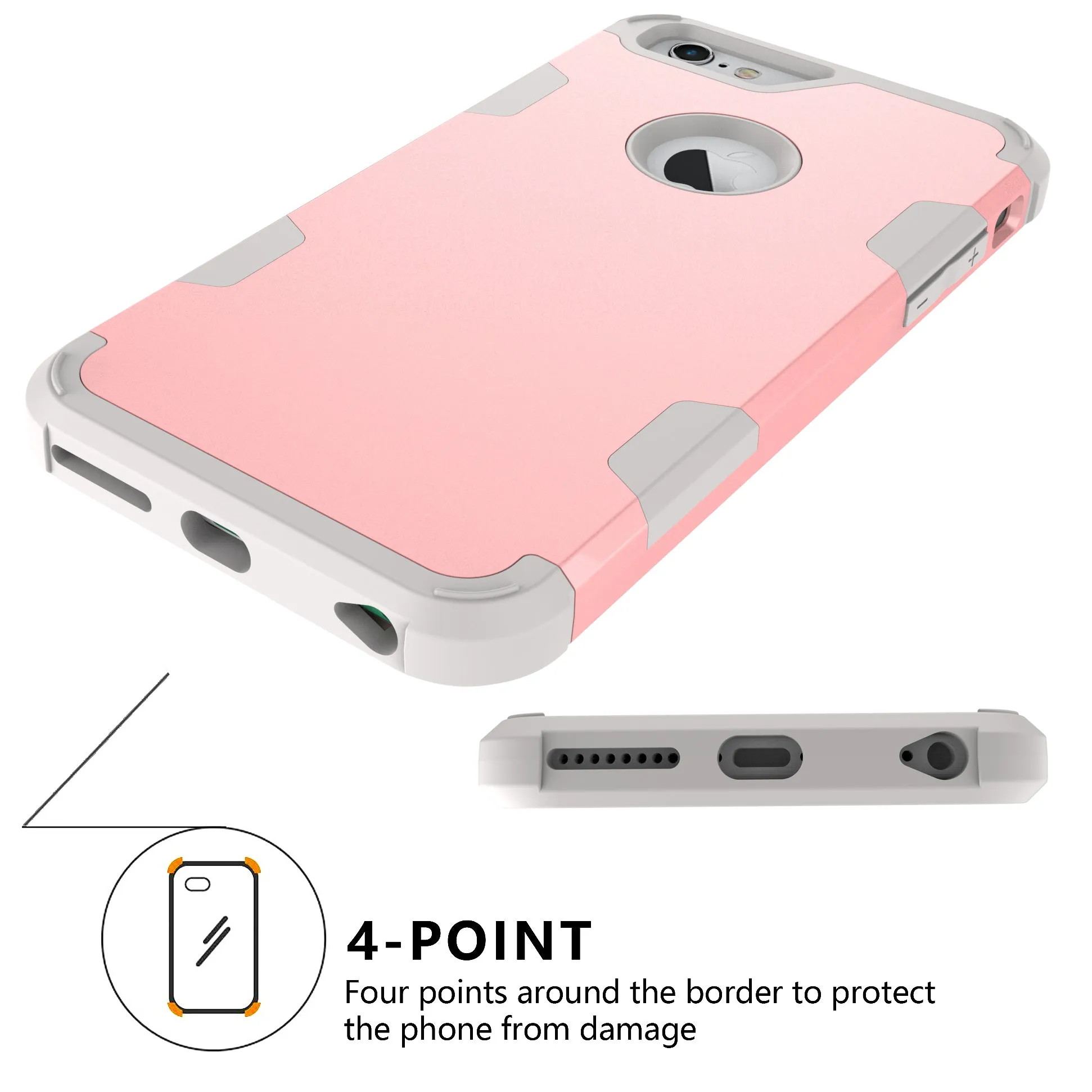 For iPhone 6 plus/6S plus PC  Silicone 2 in 1 Hit Color Tri-proof Shockproof Dustproof Anti-fall Protective Cover Back Case Rose gold   gray