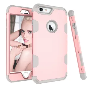 For iPhone 6 plus/6S plus PC  Silicone 2 in 1 Hit Color Tri-proof Shockproof Dustproof Anti-fall Protective Cover Back Case Rose gold   gray