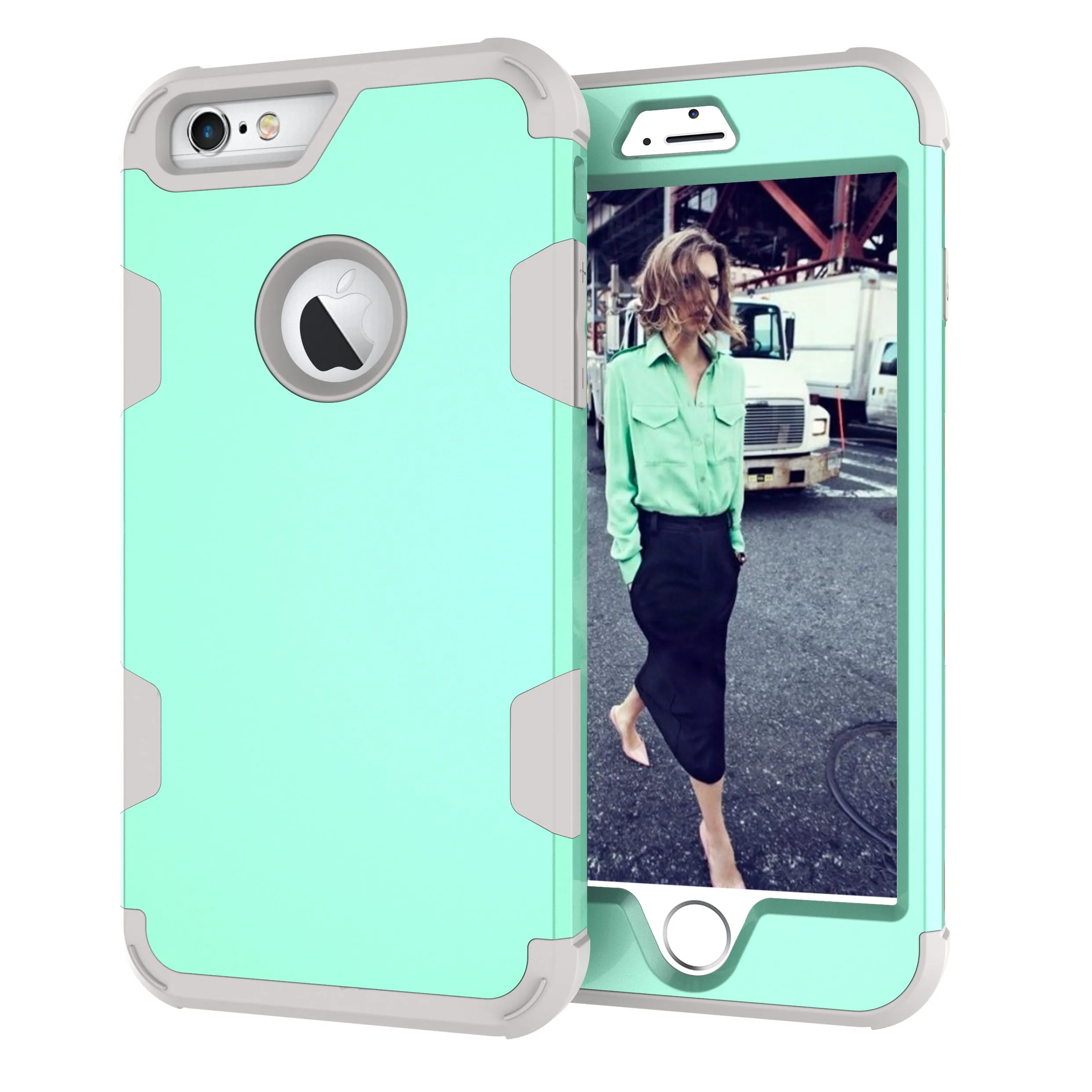 For iPhone 6 plus/6S plus PC  Silicone 2 in 1 Hit Color Tri-proof Shockproof Dustproof Anti-fall Protective Cover Back Case Rose gold   gray