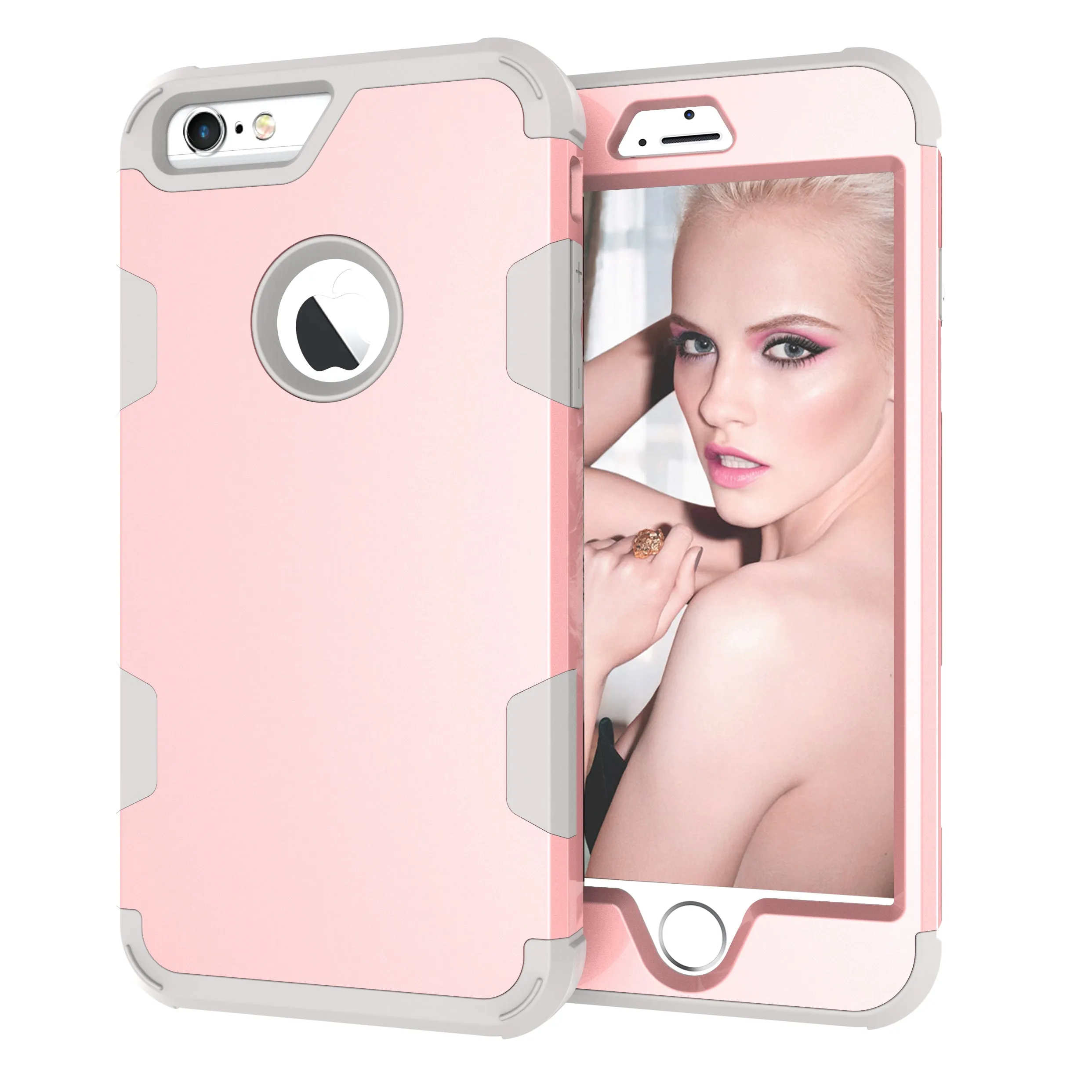 For iPhone 6 plus/6S plus PC  Silicone 2 in 1 Hit Color Tri-proof Shockproof Dustproof Anti-fall Protective Cover Back Case Rose gold   gray