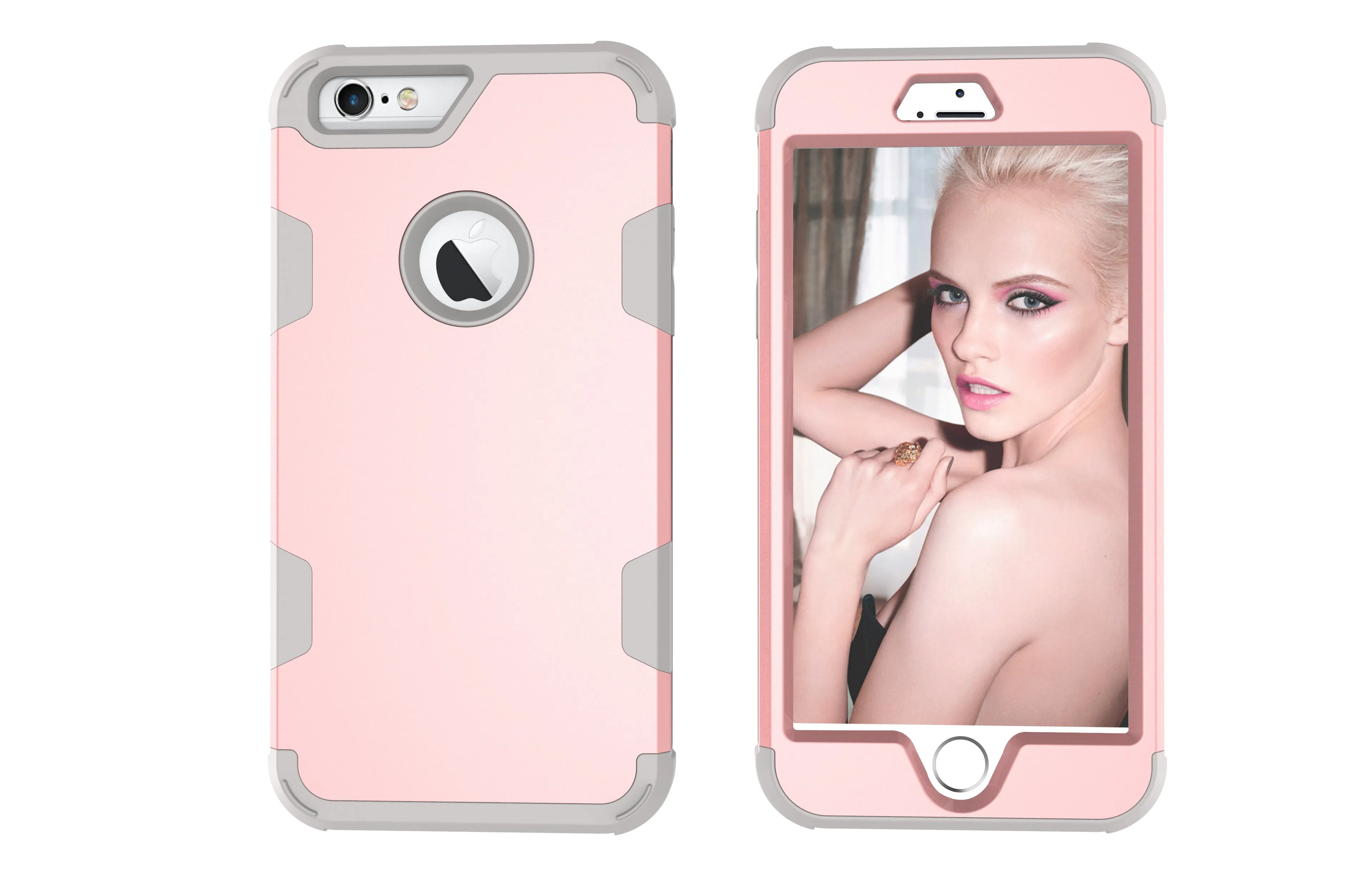 For iPhone 6 plus/6S plus PC  Silicone 2 in 1 Hit Color Tri-proof Shockproof Dustproof Anti-fall Protective Cover Back Case Rose gold   gray