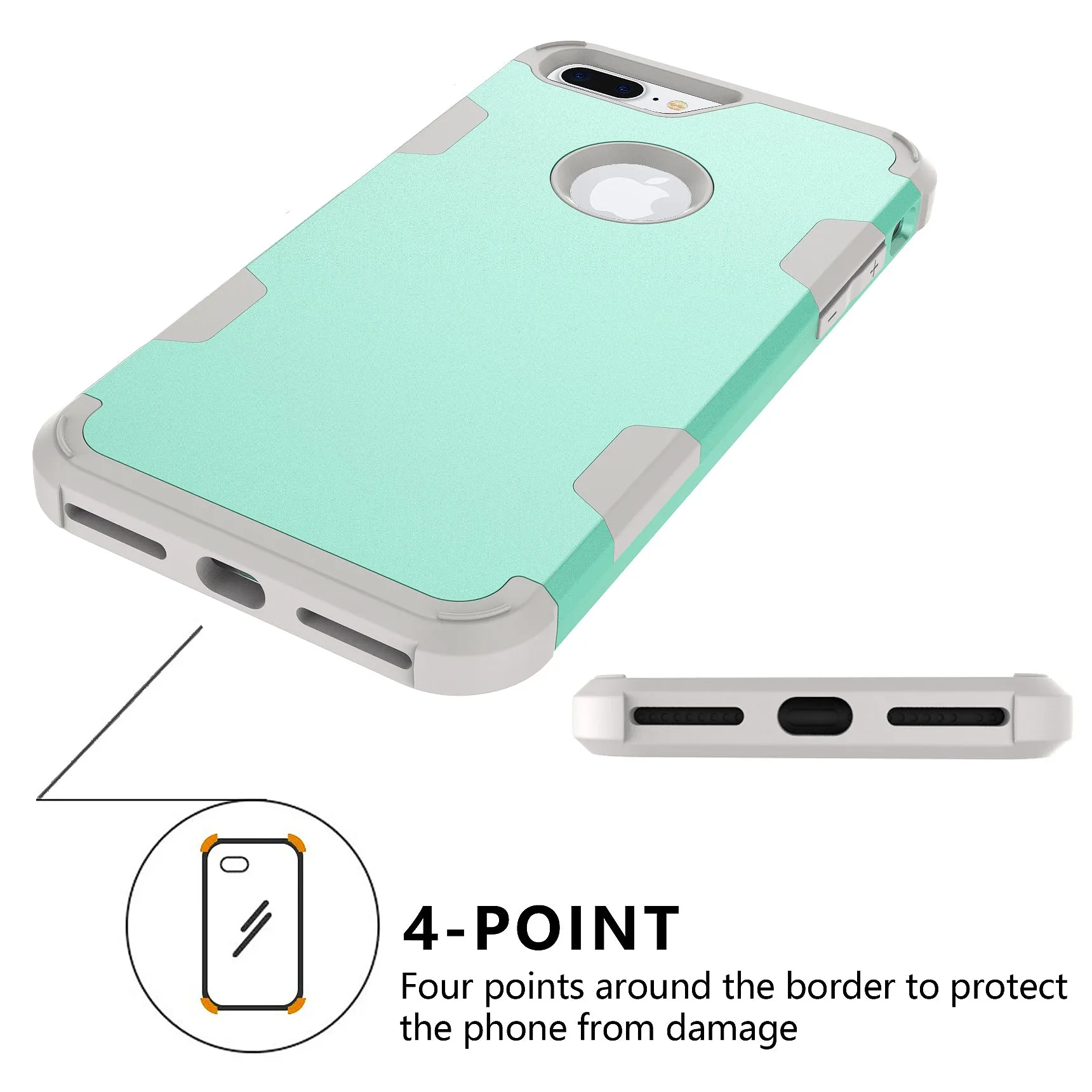 For iPhone 7 plus PC  Silicone 2 in 1 Hit Color Tri-proof Shockproof Dustproof Anti-fall Protective Cover Back Case black