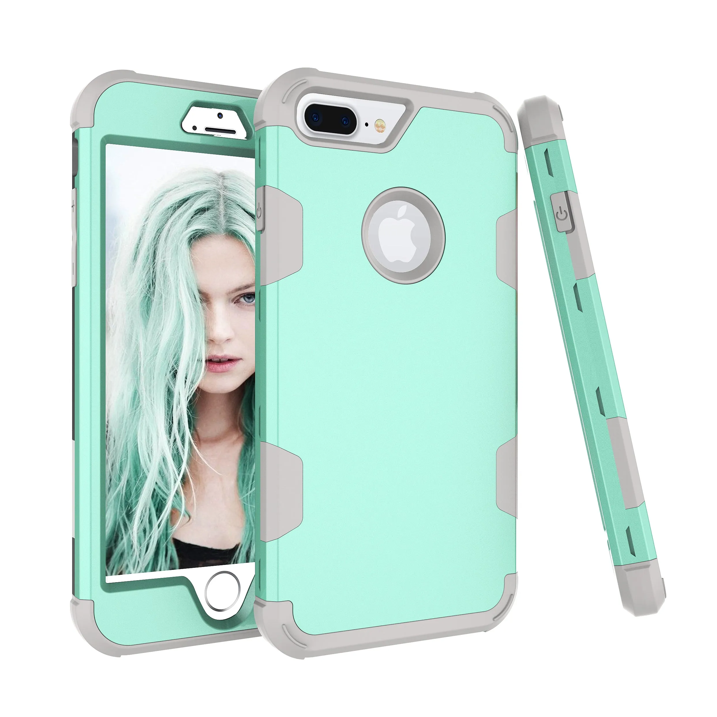 For iPhone 7 plus PC  Silicone 2 in 1 Hit Color Tri-proof Shockproof Dustproof Anti-fall Protective Cover Back Case black