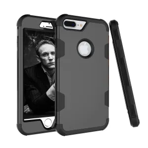 For iPhone 7 plus PC  Silicone 2 in 1 Hit Color Tri-proof Shockproof Dustproof Anti-fall Protective Cover Back Case black