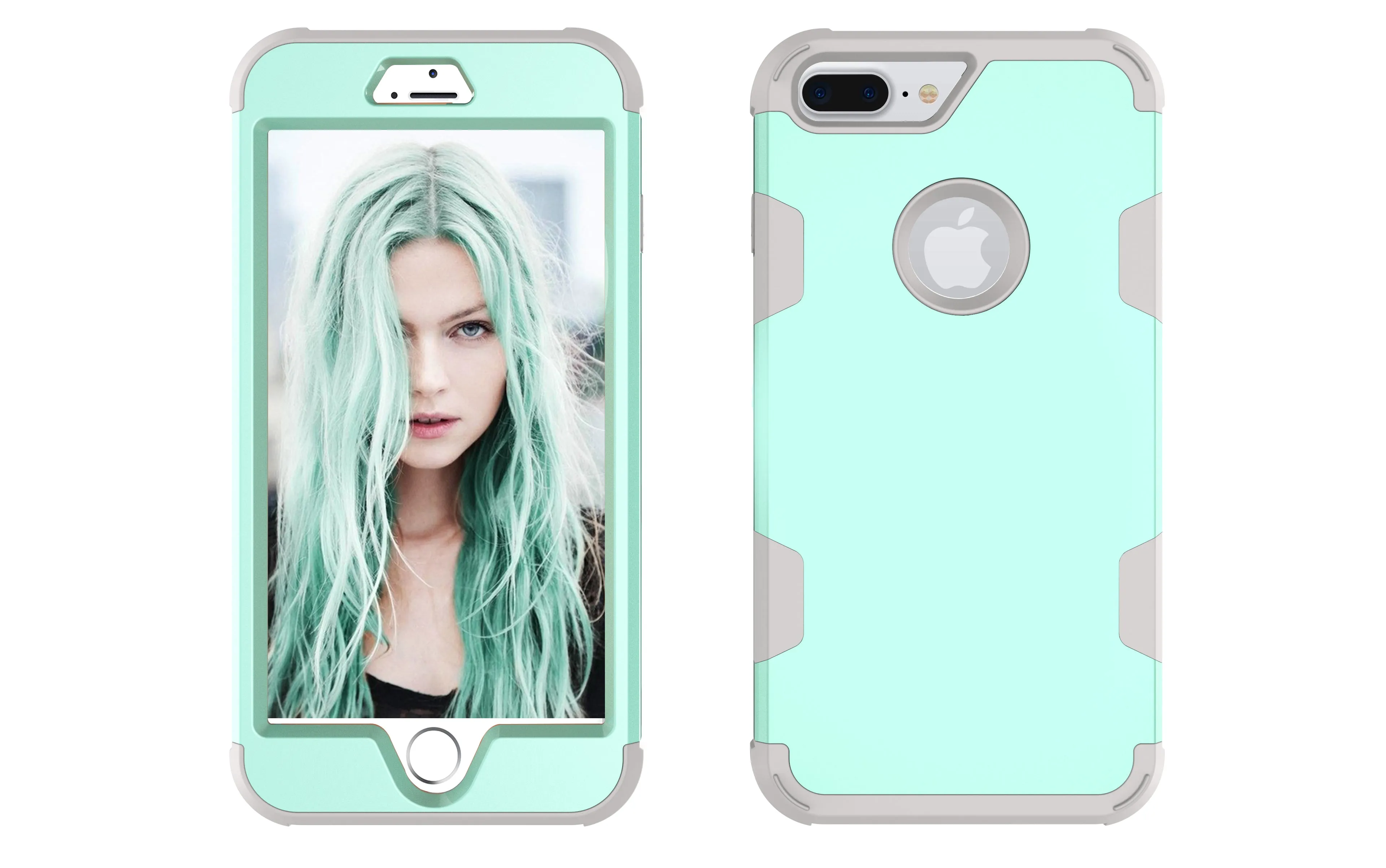 For iPhone 7 plus PC  Silicone 2 in 1 Hit Color Tri-proof Shockproof Dustproof Anti-fall Protective Cover Back Case black