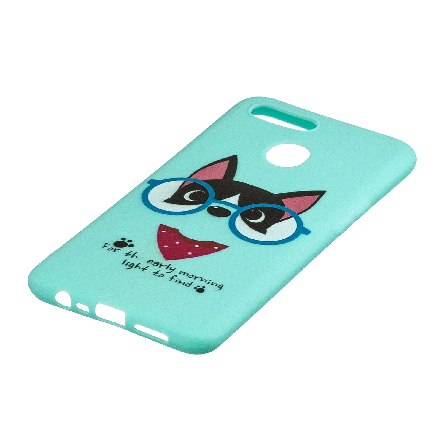 For OPPO A7 Cartoon Lovely Coloured Painted Soft TPU Back Cover Non-slip Shockproof Full Protective Case with Lanyard Light blue