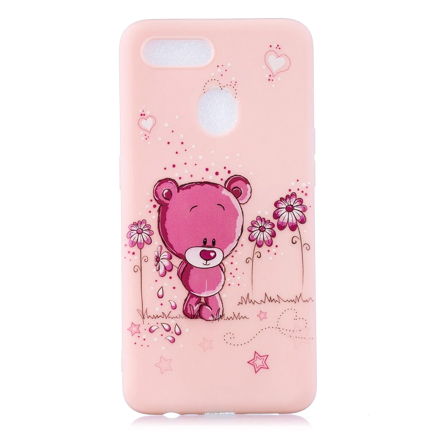 For OPPO A7 Cartoon Lovely Coloured Painted Soft TPU Back Cover Non-slip Shockproof Full Protective Case with Lanyard Light pink