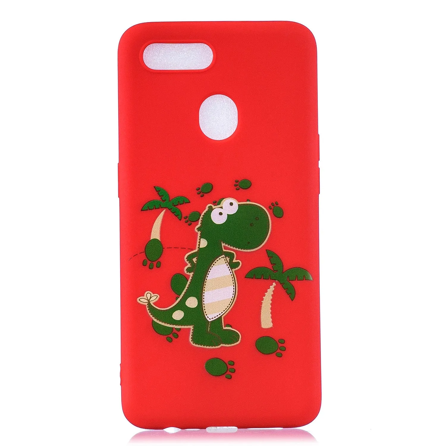 For OPPO A7 Cartoon Lovely Coloured Painted Soft TPU Back Cover Non-slip Shockproof Full Protective Case with Lanyard red