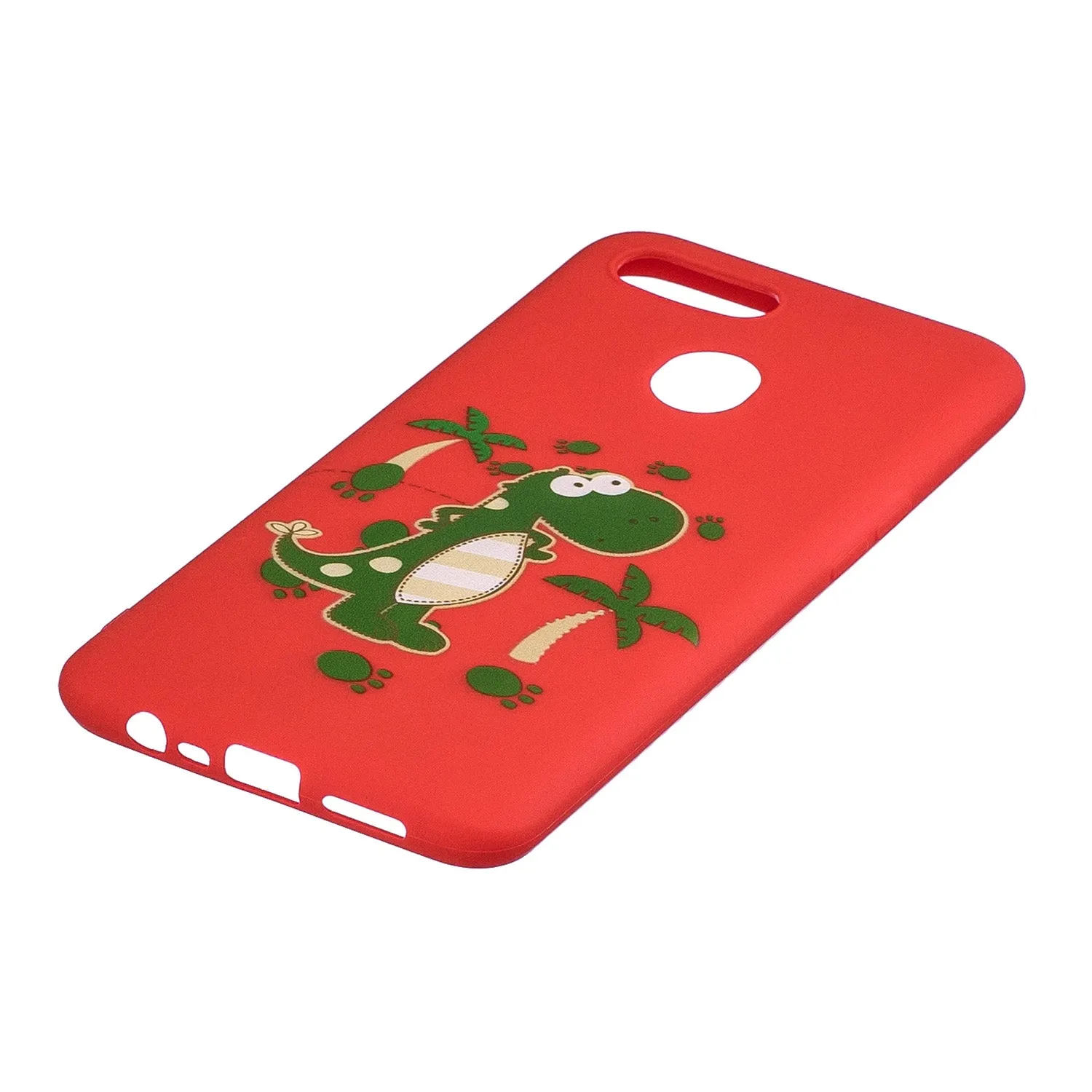 For OPPO A7 Cartoon Lovely Coloured Painted Soft TPU Back Cover Non-slip Shockproof Full Protective Case with Lanyard red