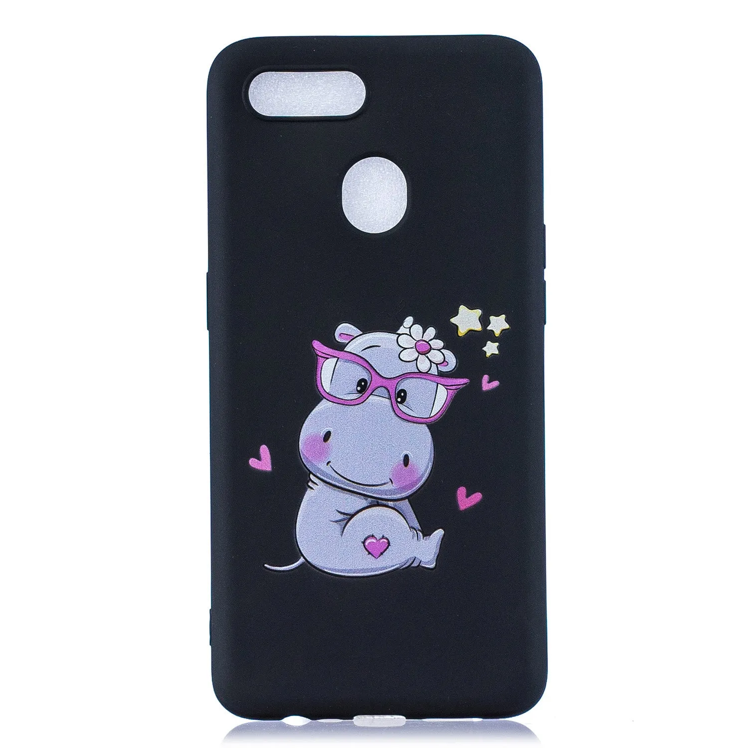 For OPPO A7 Cartoon Lovely Coloured Painted Soft TPU Back Cover Non-slip Shockproof Full Protective Case with Lanyard Rose red