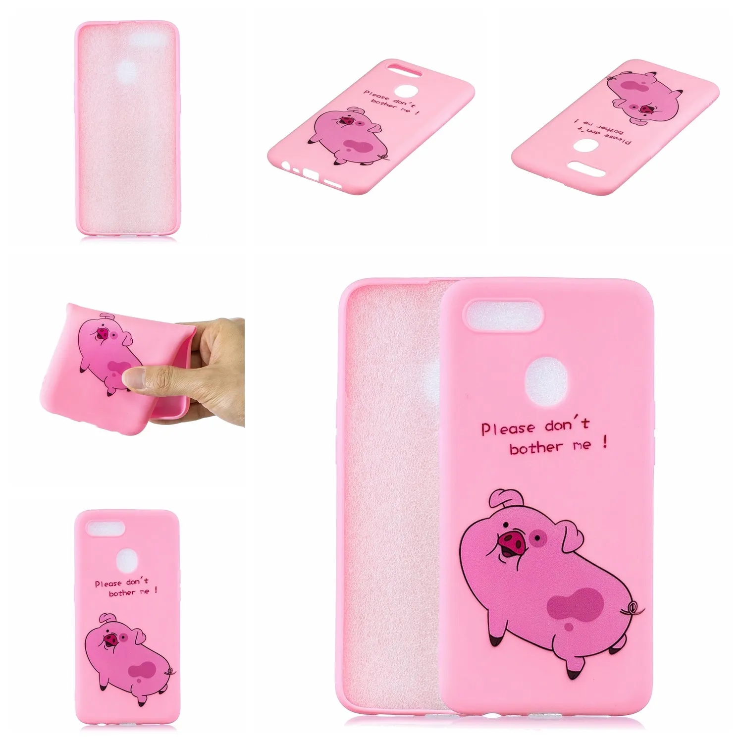For OPPO A7 Cartoon Lovely Coloured Painted Soft TPU Back Cover Non-slip Shockproof Full Protective Case with Lanyard Rose red