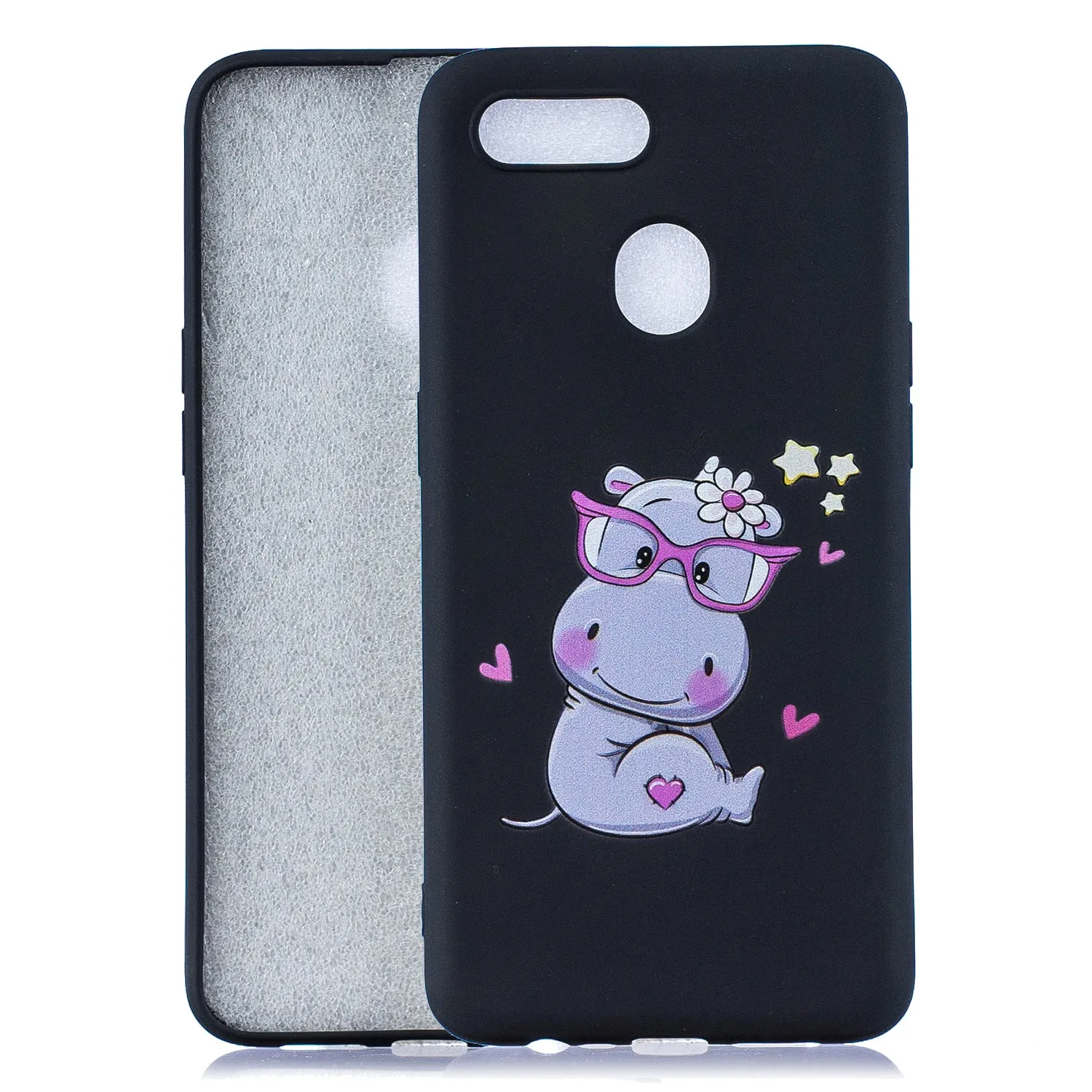 For OPPO A7 Cartoon Lovely Coloured Painted Soft TPU Back Cover Non-slip Shockproof Full Protective Case with Lanyard Rose red