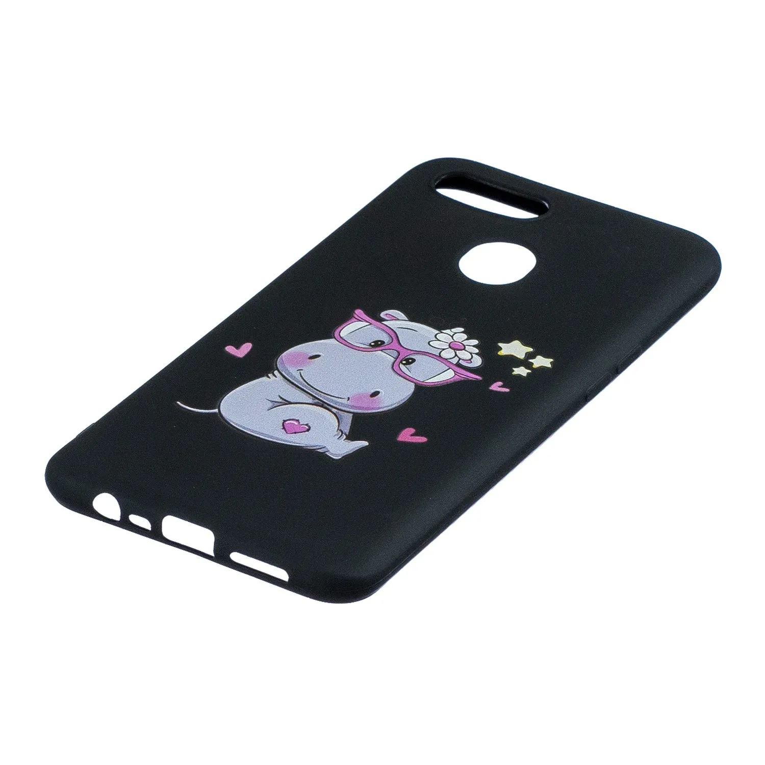 For OPPO A7 Cartoon Lovely Coloured Painted Soft TPU Back Cover Non-slip Shockproof Full Protective Case with Lanyard Rose red